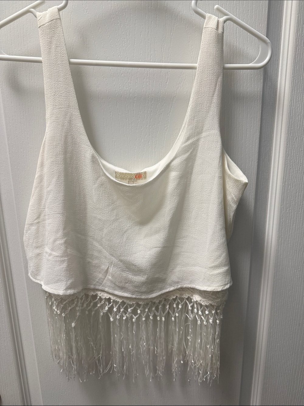 Gianni Bini Off-White Fringe Crop Tank